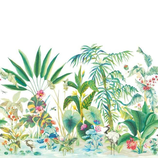 media image for Tropical Panoramic Wall Mural in White from the Murals Resource Library by York Wallcoverings 217