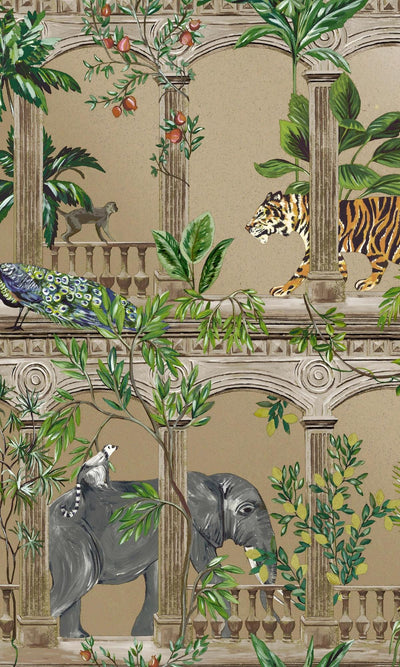 product image for Gold Ancient-Inspired Tropical Wallpaper by Walls Republic 87