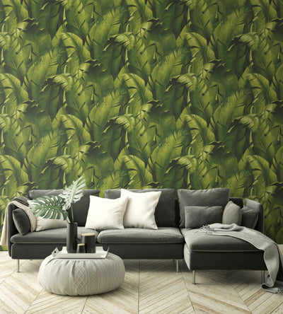 product image for Tropical Banana Leaf Peel-and-Stick Wallpaper in Green by NextWall 11