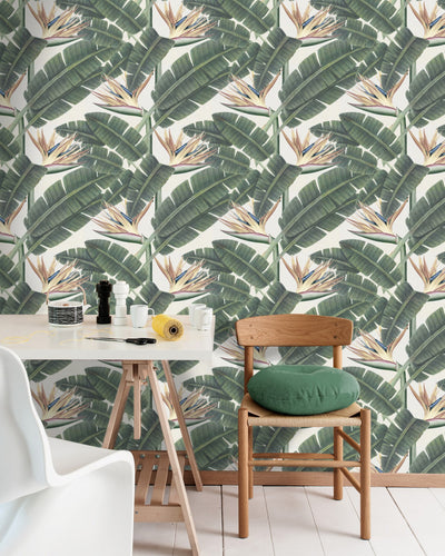 product image for Tropical Bloom Wallpaper in Beige and Green from the Tropical Vibes Collection by Mind the Gap 63
