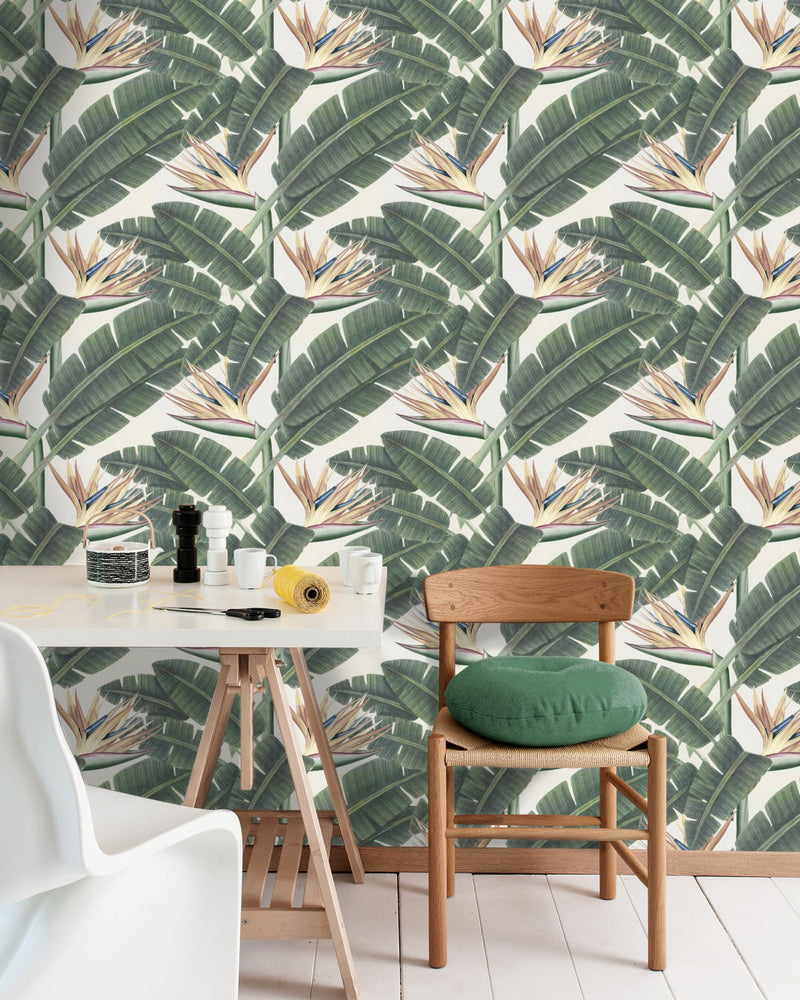 media image for Tropical Bloom Wallpaper in Beige and Green from the Tropical Vibes Collection by Mind the Gap 285