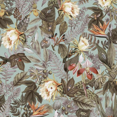 product image of sample tropical flowers peel stick wallpaper in green by roommates for york wallcoverings 1 524