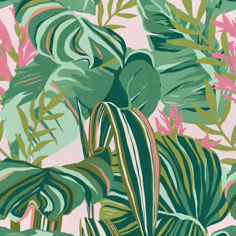 media image for sample tropical foliage wallpaper in green and pink from the palm springs collection by mind the gap 1 286