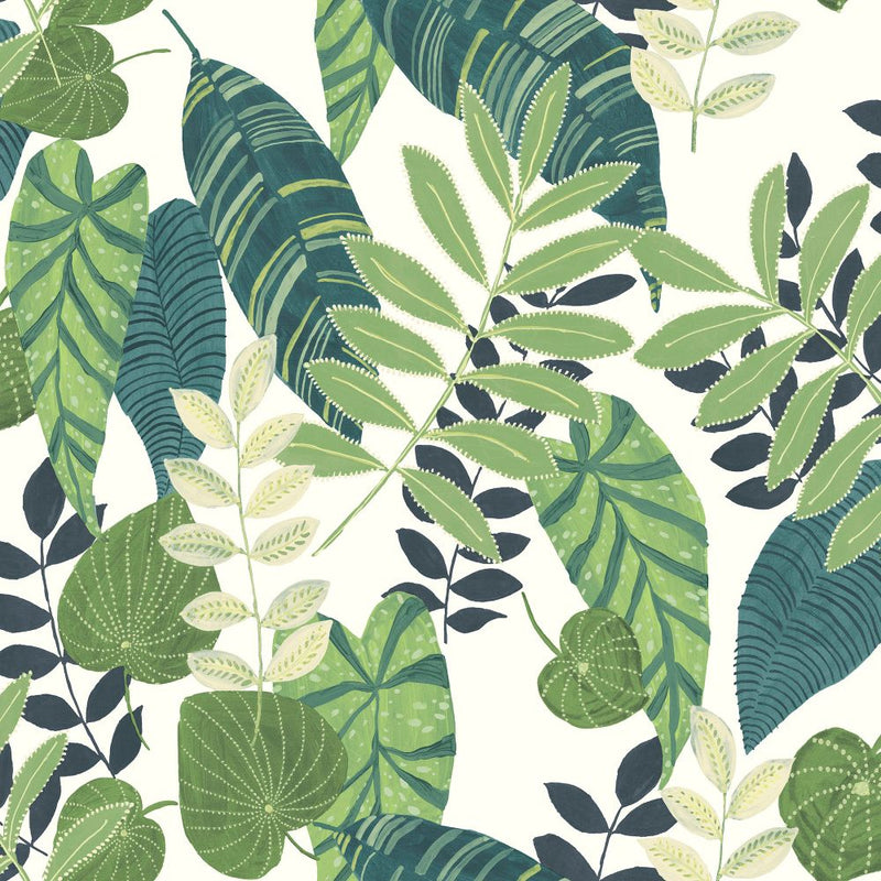 media image for Tropicana Leaves Wallpaper in Viridian and Dill from the Boho Rhapsody Collection by Seabrook Wallcoverings 276