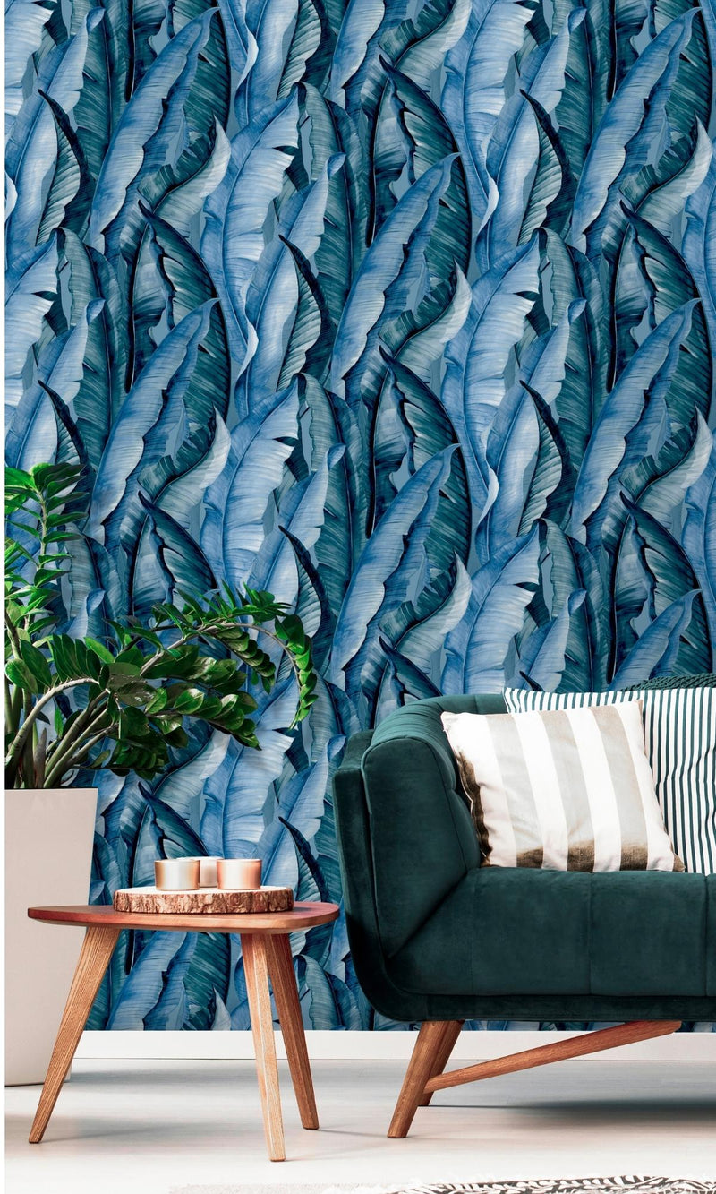 media image for Malay Banana Leaves Tropical Turquoise Wallpaper by Walls Republic 294