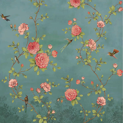 product image of sample turquoise blooming chinoiserie wall mural by walls republic 1 536