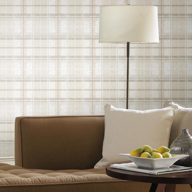 media image for Tweed Plaid Peel & Stick Wallpaper in Beige by RoomMates for York Wallcoverings 240