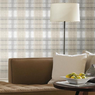product image for Tweed Plaid Peel & Stick Wallpaper in Grey by RoomMates for York Wallcoverings 11
