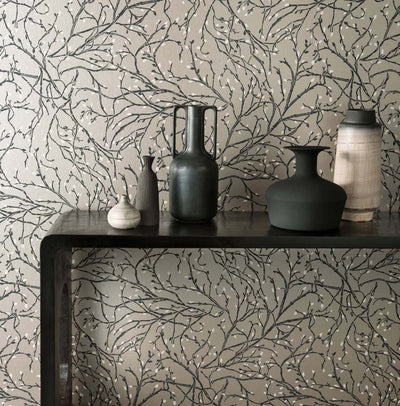 product image for Twiggy Wallpaper in Pewter and Black from the Folium Collection by Osborne & Little 77