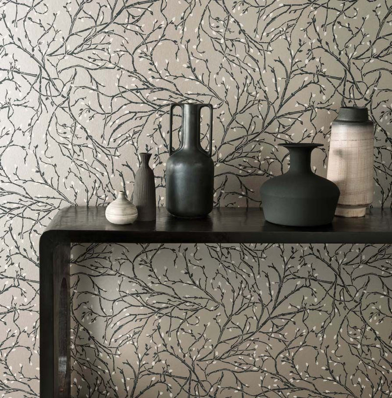 media image for Twiggy Wallpaper in Pewter and Black from the Folium Collection by Osborne & Little 296