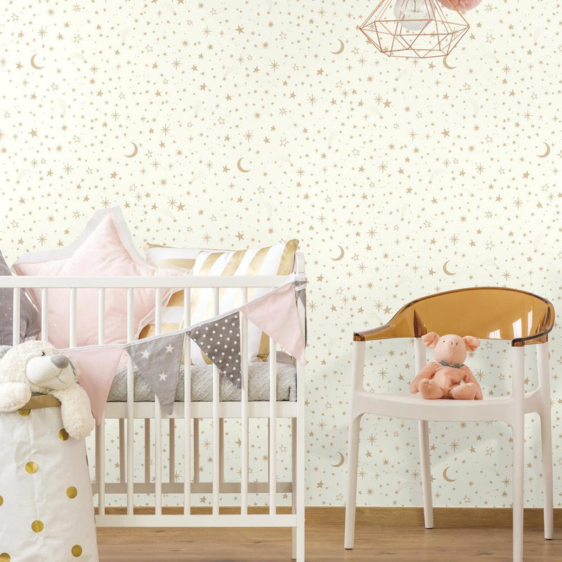 media image for Twinkle Little Star Peel & Stick Wallpaper in Gold by RoomMates for York Wallcoverings 247