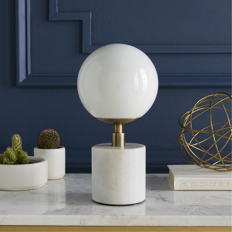 media image for Una UNA-001 Table Lamp in Antiqued Brass & White by Surya 285
