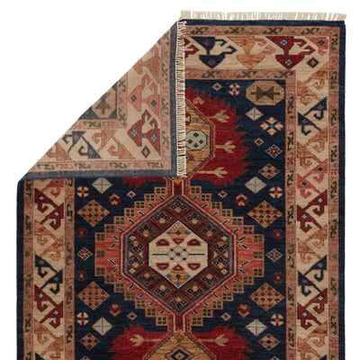 product image for Karter Hand-Knotted Medallion Blue & Red Area Rug 65