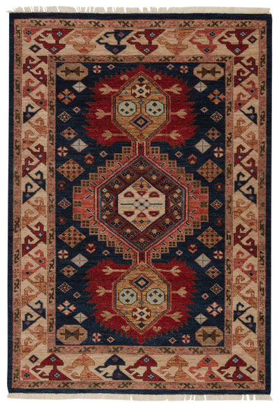 product image for Karter Hand-Knotted Medallion Blue & Red Area Rug 31