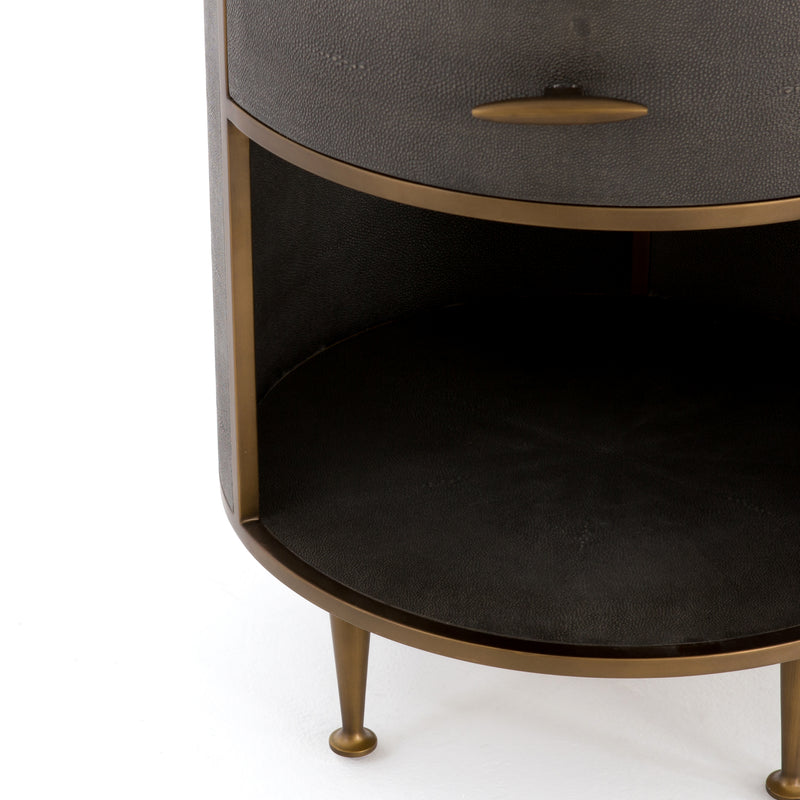 media image for Shagreen Round Nightstand In Antique Brass 254