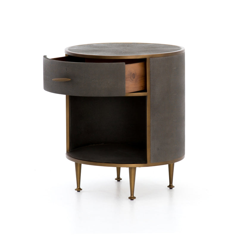 media image for Shagreen Round Nightstand In Antique Brass 297