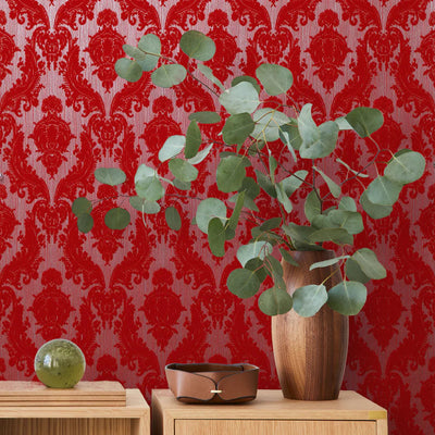 product image for Petite Heirloom Velvet Flock Wallpaper in Variegated Scarlet by Burke Decor 25