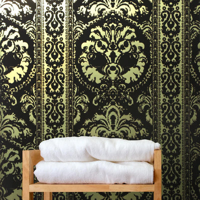 product image for St. Moritz Velvet Flock Wallpaper in Black/Gold by Burke Decor 19