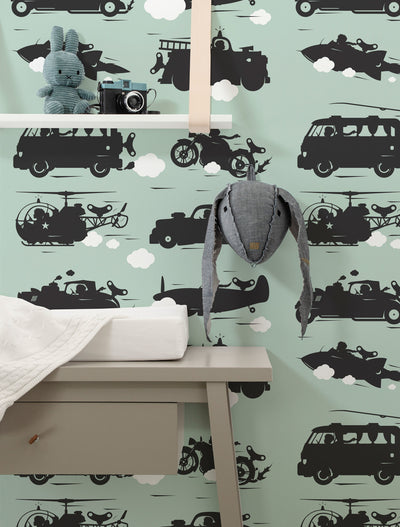 product image for Vehicles Kids Wallpaper in Green by KEK Amsterdam 96
