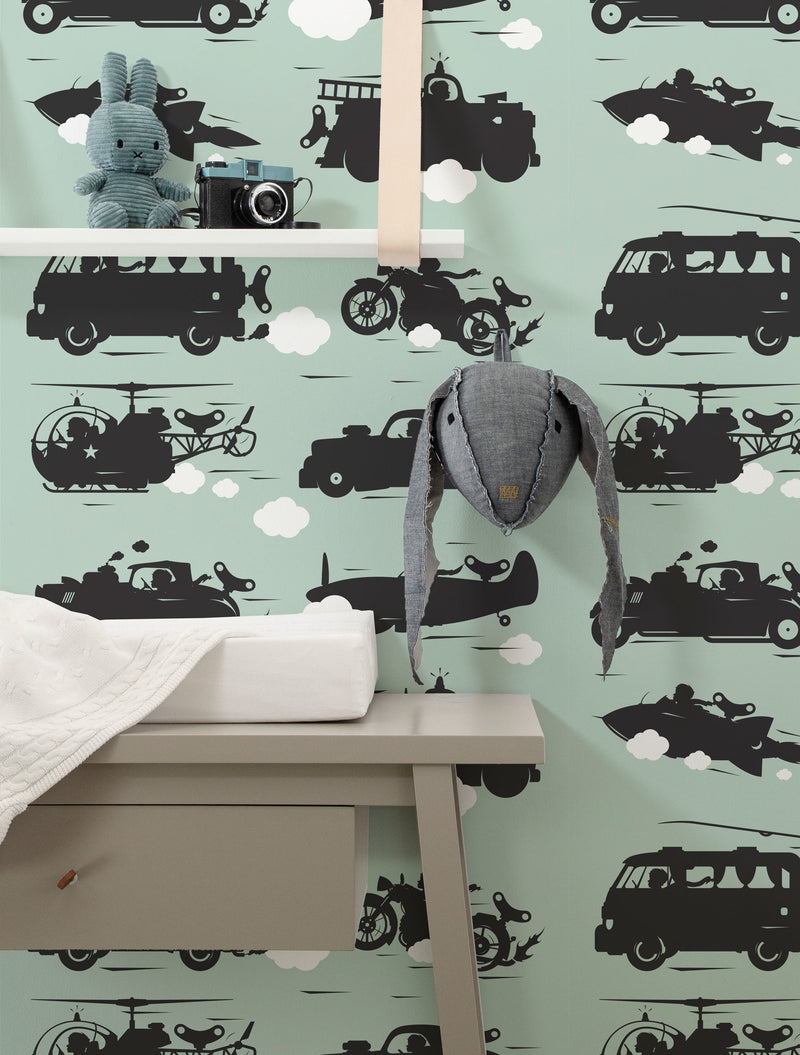 media image for Vehicles Kids Wallpaper in Green by KEK Amsterdam 27