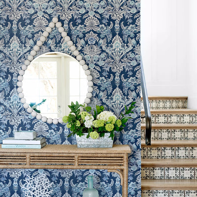 product image for Vera Floral Damask Wallpaper in Blue from the Bluebell Collection by Brewster Home Fashions 47