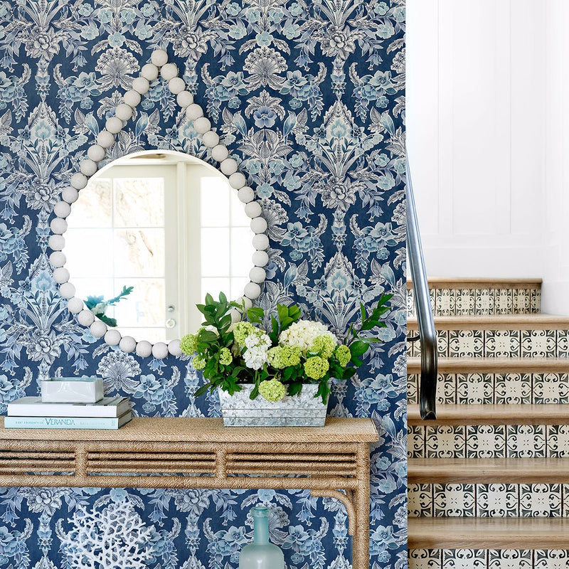 media image for Vera Floral Damask Wallpaper in Blue from the Bluebell Collection by Brewster Home Fashions 294