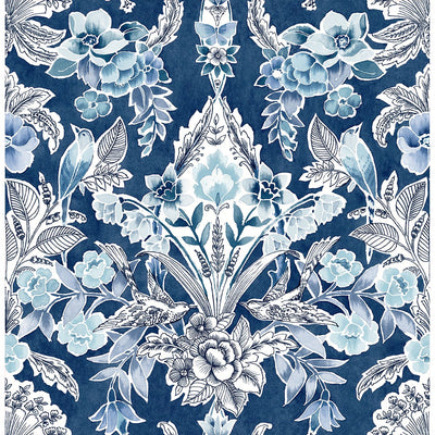 product image for Vera Floral Damask Wallpaper in Blue from the Bluebell Collection by Brewster Home Fashions 67