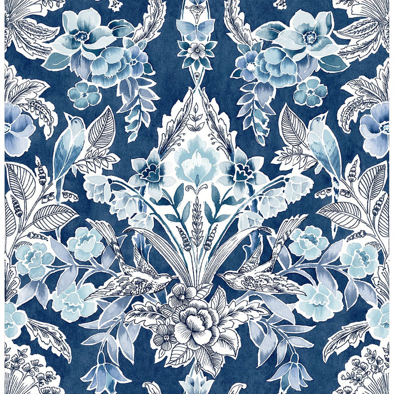 media image for Vera Floral Damask Wallpaper in Blue from the Bluebell Collection by Brewster Home Fashions 234