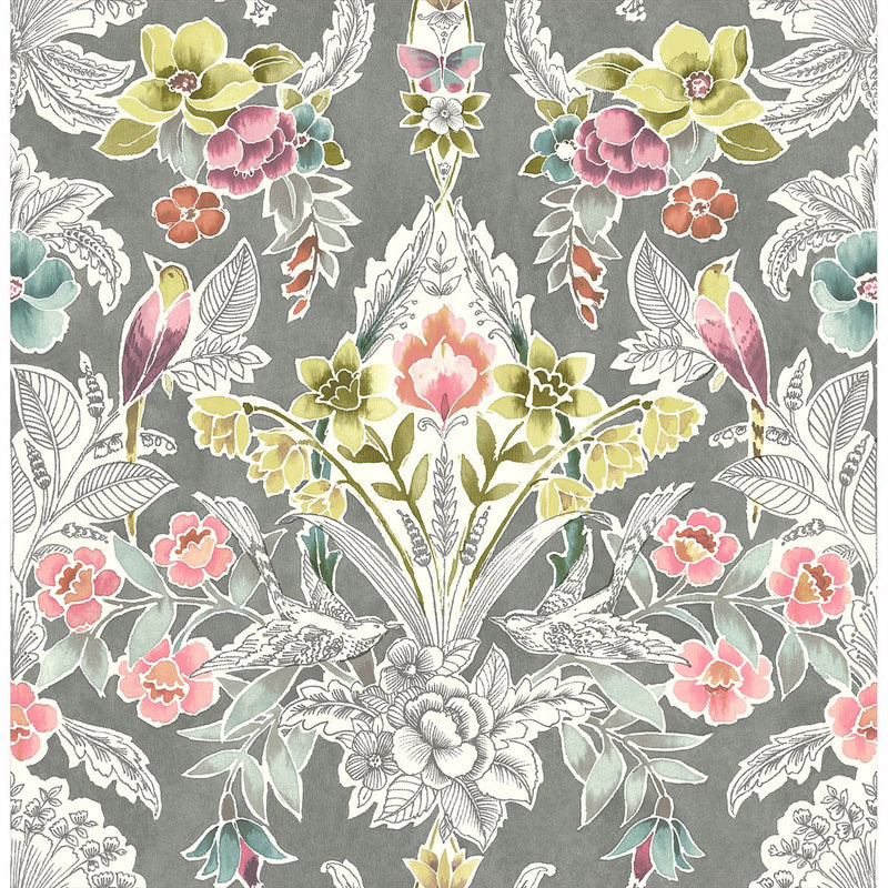 media image for Vera Floral Damask Wallpaper in Multicolor from the Bluebell Collection by Brewster Home Fashions 270