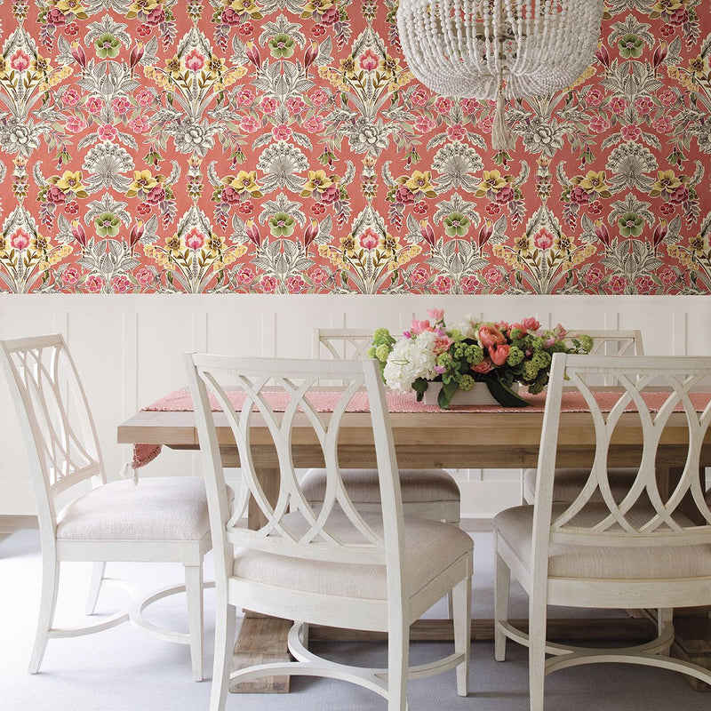 media image for Vera Floral Damask Wallpaper in Pink from the Bluebell Collection by Brewster Home Fashions 245
