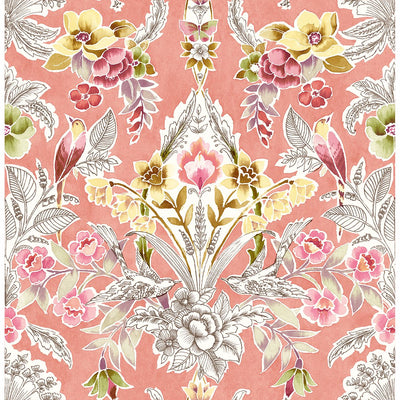 product image of sample vera floral damask wallpaper in pink from the bluebell collection by brewster home fashions 1 524