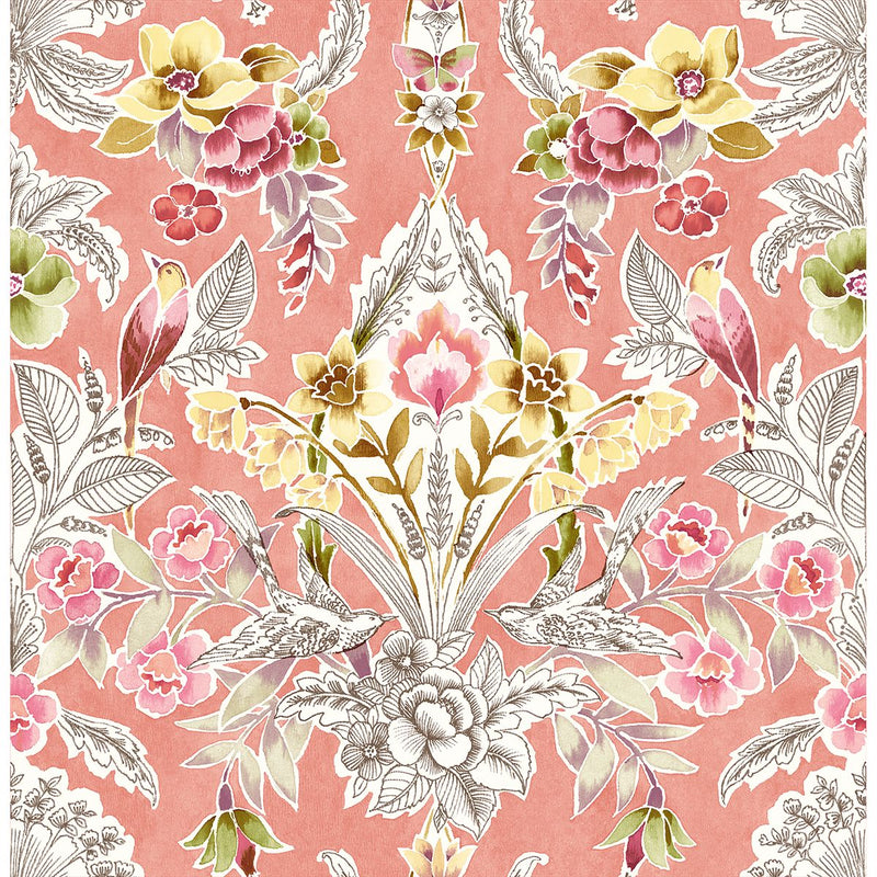 media image for sample vera floral damask wallpaper in pink from the bluebell collection by brewster home fashions 1 220