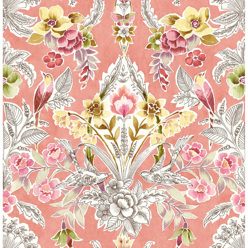 media image for Vera Floral Damask Wallpaper in Pink from the Bluebell Collection by Brewster Home Fashions 237