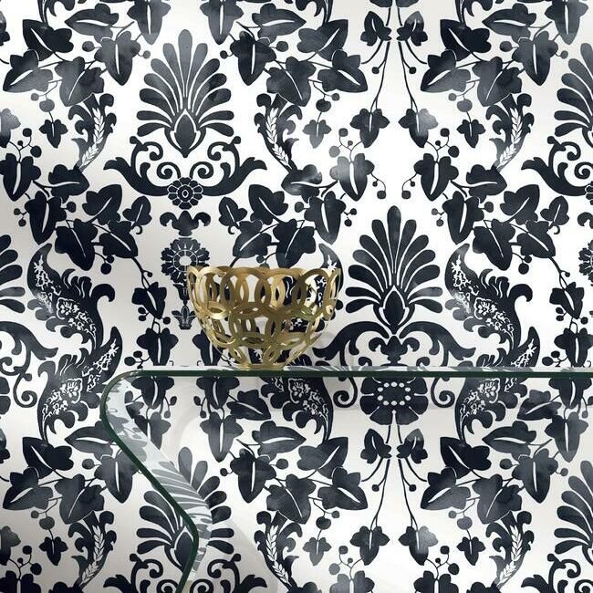 media image for Vine Damask Peel & Stick Wallpaper in Black by RoomMates for York Wallcoverings 287