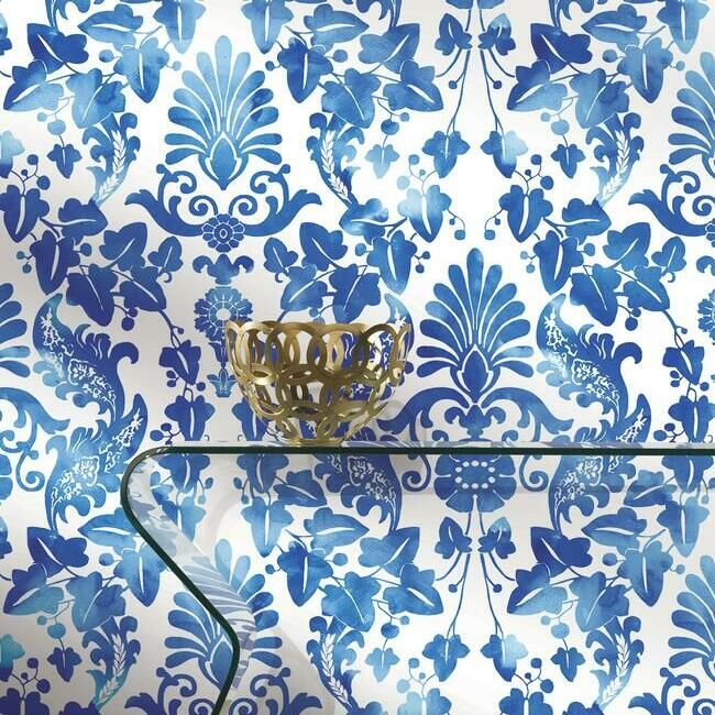 media image for Vine Damask Peel & Stick Wallpaper in Blue by RoomMates for York Wallcoverings 265