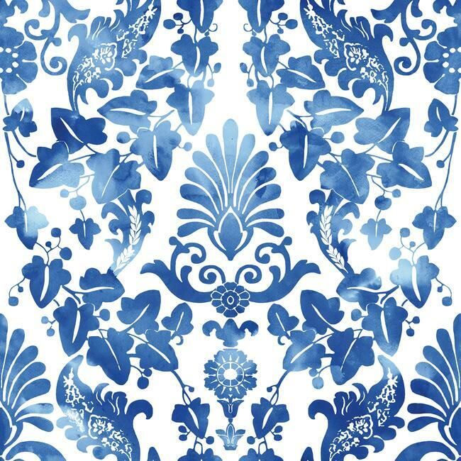 media image for Vine Damask Peel & Stick Wallpaper in Blue by RoomMates for York Wallcoverings 247