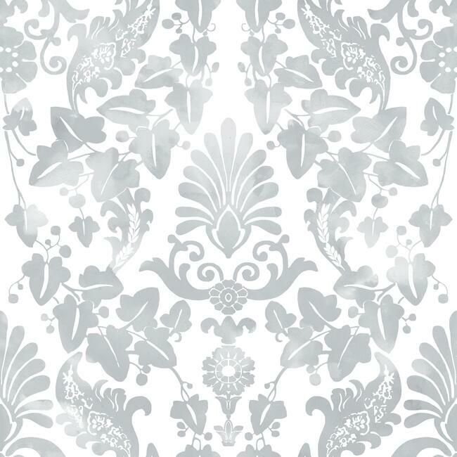 media image for sample vine damask peel stick wallpaper in grey by roommates for york wallcoverings 1 276