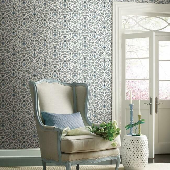 media image for Vintage Blooms Wallpaper in Blue from the Grandmillennial Collection by York Wallcoverings 282