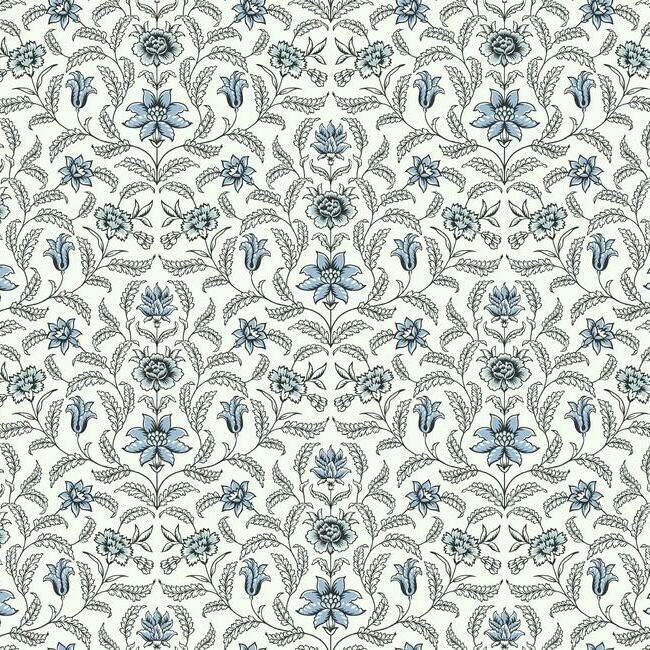 media image for Vintage Blooms Wallpaper in Blue from the Grandmillennial Collection by York Wallcoverings 292