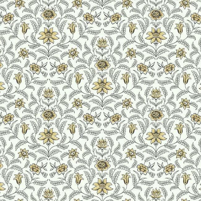 media image for sample vintage blooms wallpaper in yellow from the grandmillennial collection by york wallcoverings 1 275