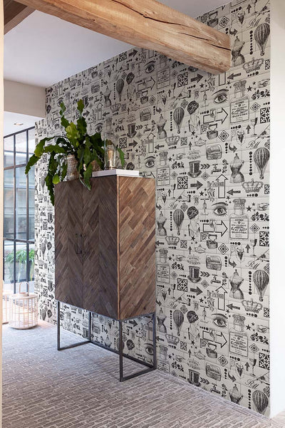 product image for Vintage Tile Retro Wallpaper in Black by Walls Republic 80