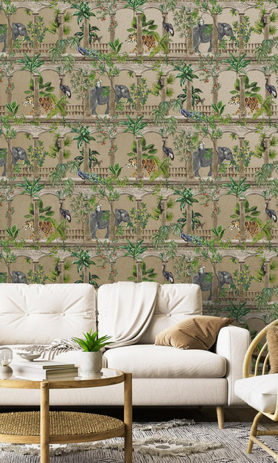 product image for Gold Ancient-Inspired Tropical Wallpaper by Walls Republic 90