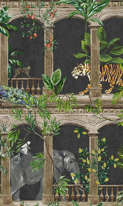 product image of Black Ancient-Inspired Tropical Wallpaper by Walls Republic 526