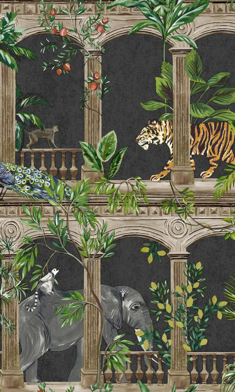 media image for Black Ancient-Inspired Tropical Wallpaper by Walls Republic 291