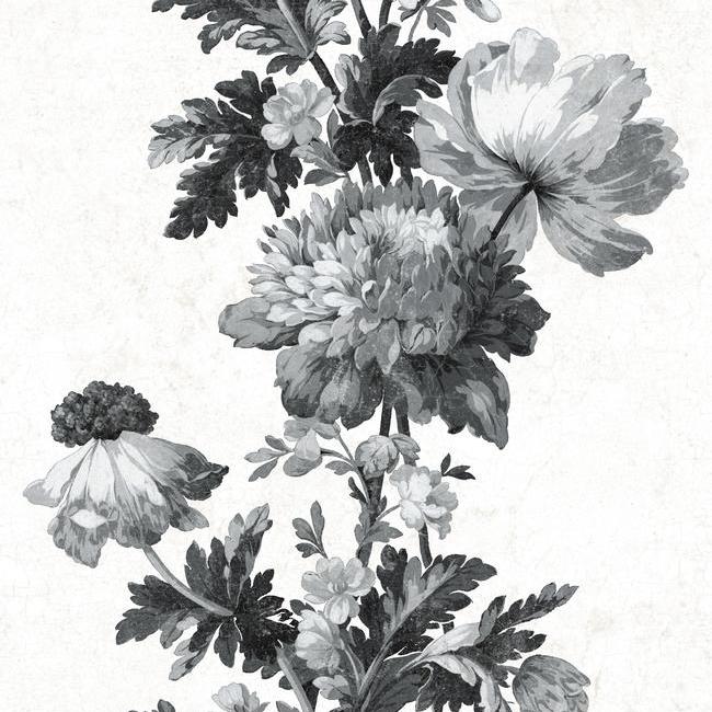 media image for sample vintage floral stripe peel stick wallpaper in black and white by roommates for york wallcoverings 1 292