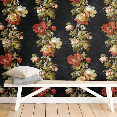 product image for Vintage Floral Stripe Peel & Stick Wallpaper in Black by RoomMates for York Wallcoverings 96