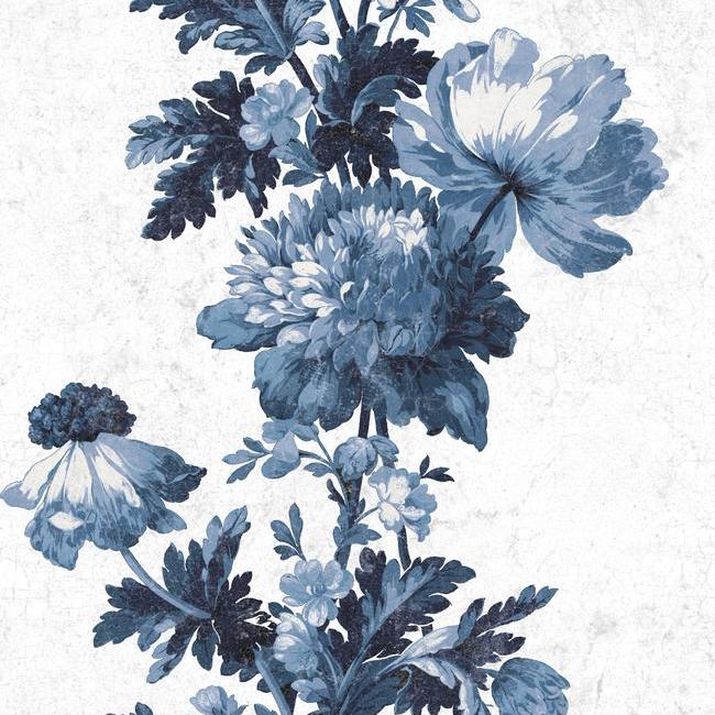media image for Vintage Floral Stripe Peel & Stick Wallpaper in Blue by RoomMates for York Wallcoverings 211