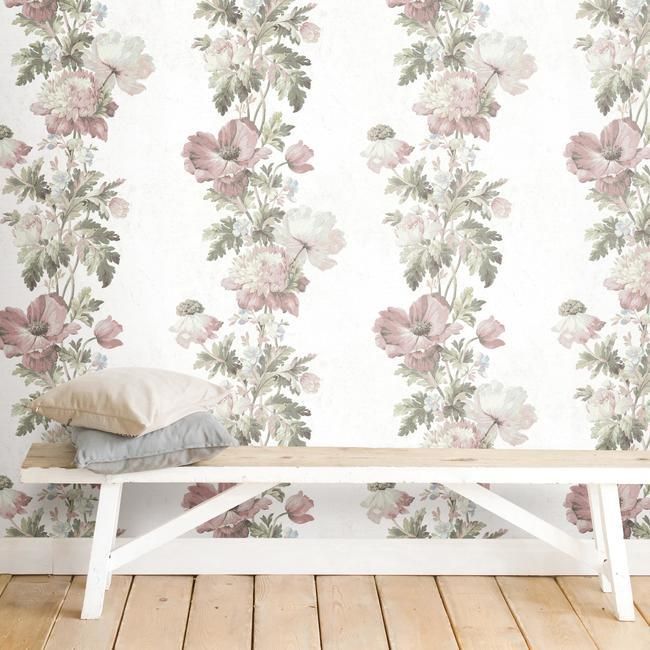 media image for Vintage Floral Stripe Peel & Stick Wallpaper in Pink by RoomMates for York Wallcoverings 219