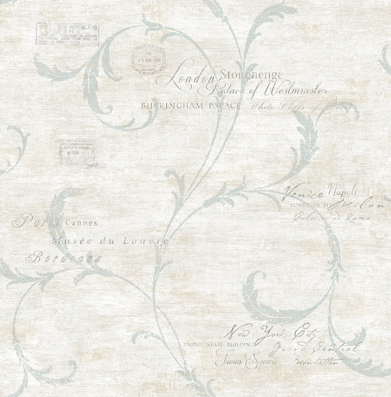 media image for sample vintage scroll wallpaper in vintage blue from the vintage home 2 collection by wallquest 1 246