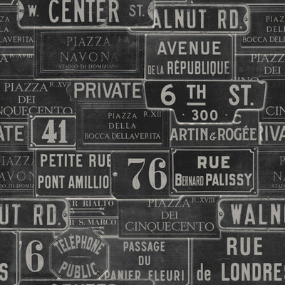 product image for Vintage Signs Wallpaper in Anthracite from the Eclectic Collection by Mind the Gap 18